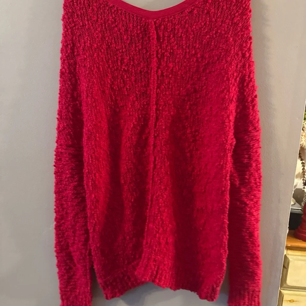 Free People Womens Pullover Sweater Red Long Sleeve V Neck Inside Out S/p Dc - Picture 9 of 12
